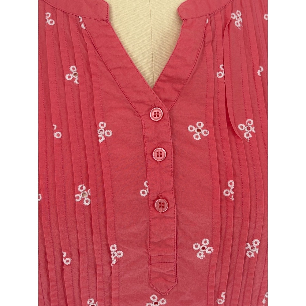 Woman Within Blouse Coral Eyelet Embroidered Pintuck 1X 100% Cotton - Picture 5 of 9